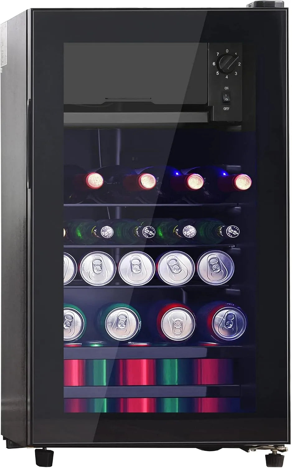 Réfrigérateur, compresseur silencieux 43dB, éclairage LED, classe énergie E, finition noire, bar 76L compartiment congélation 6L + 70L boisson