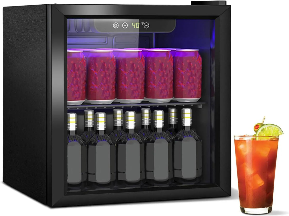 Réfrigérateur, à Boissons Compact et Autoportant,60 Canettes, capacité 40L, Mini avec Porte transparent pour Sodas, modèle Canettes, finition noire