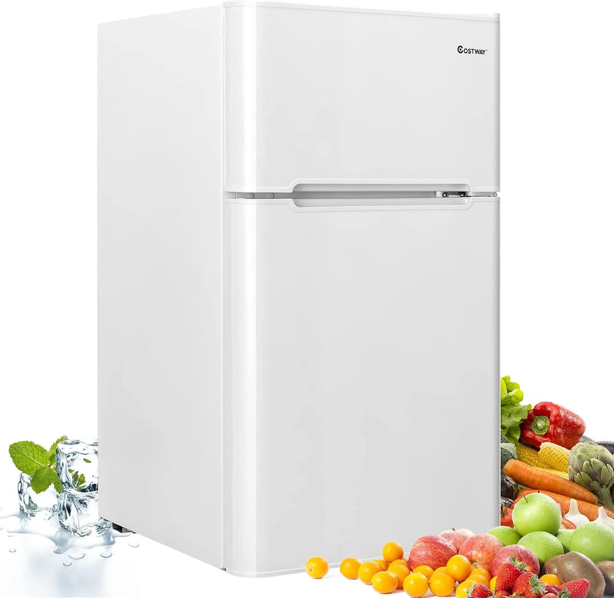 Costway réfrigérateur, dimensions 48,5 x 49,5 x 86 cm, Réfrigération Rapide, finition blanche, à Double Porte 90 L, Économie d'énergie