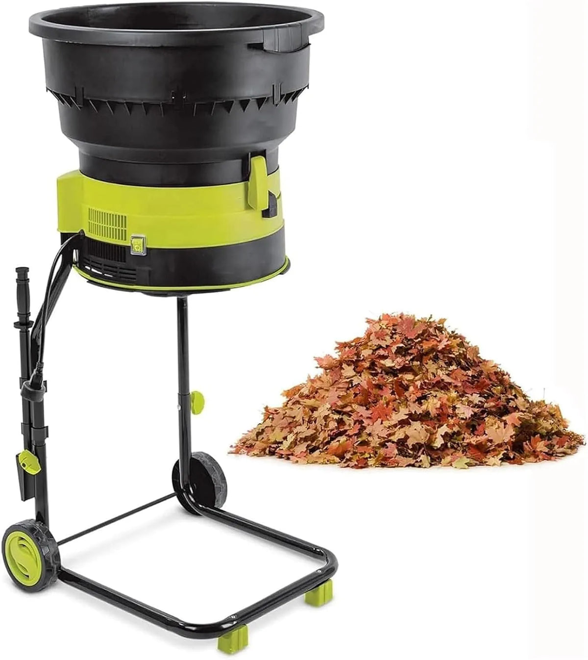 Broyeur de feuilles, électrique, sans lame monté sur roues et sac de rangement pour le nettoyage et le compostage de jardin