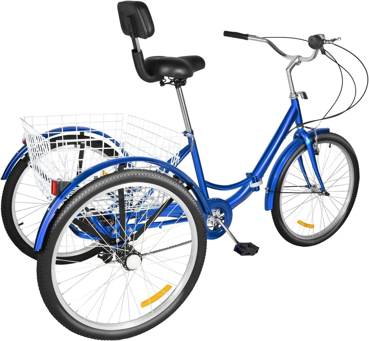 Vélo, Tricycle pliable pour adulte 24 pouces 7 niveaux de vitesse, Charge maximale: 120 kg, Avec panier de 25 kg, 3 roues, Frein en V, de ville