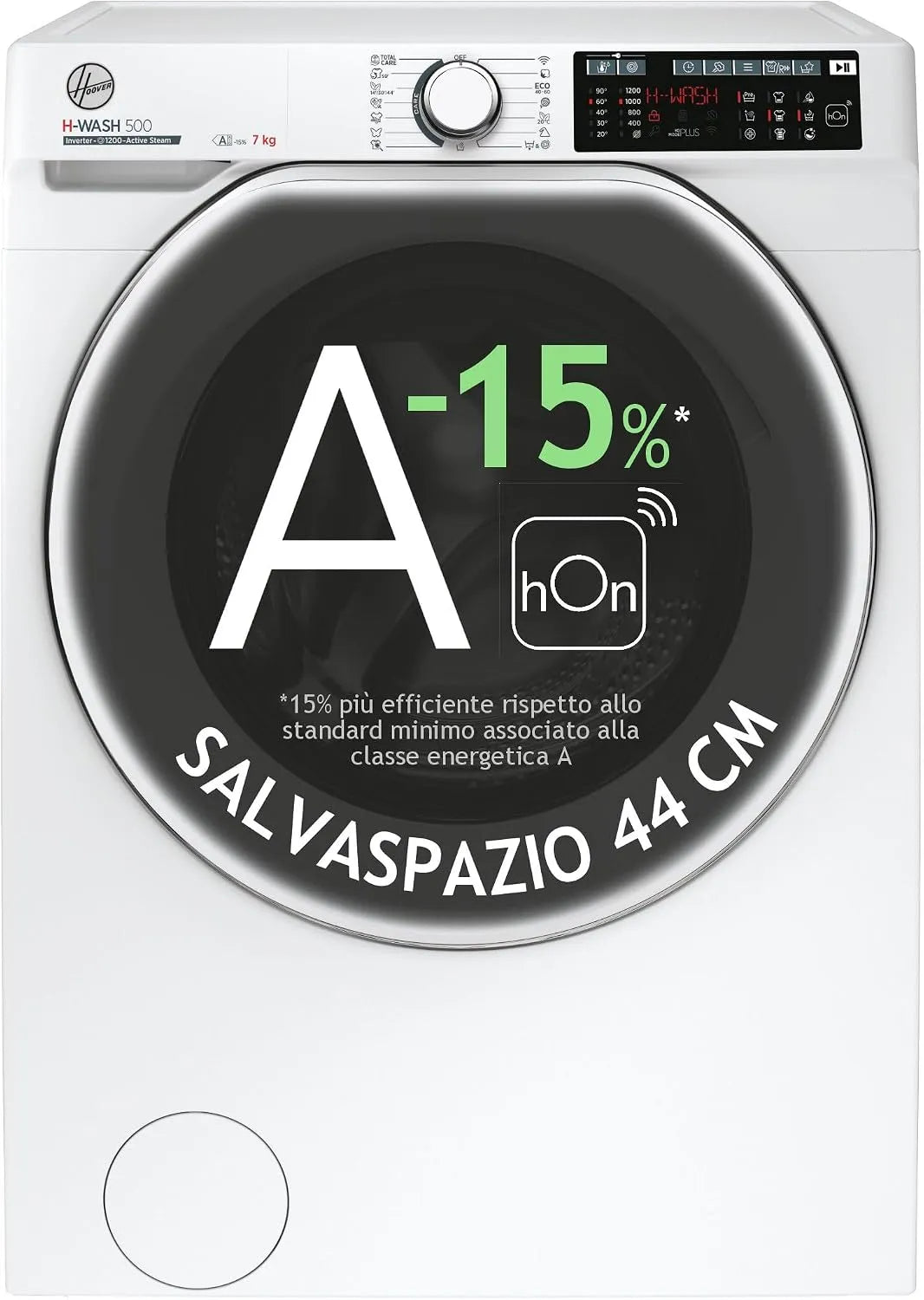 Hoover lave-linge HW4 27AMC7/1-S H-WASH 500, dimensions 60 x 45 x 85 cm, fonction vapeur, Wi-Fi + Bluetooth, classe énergétique A, Smart 7 kg