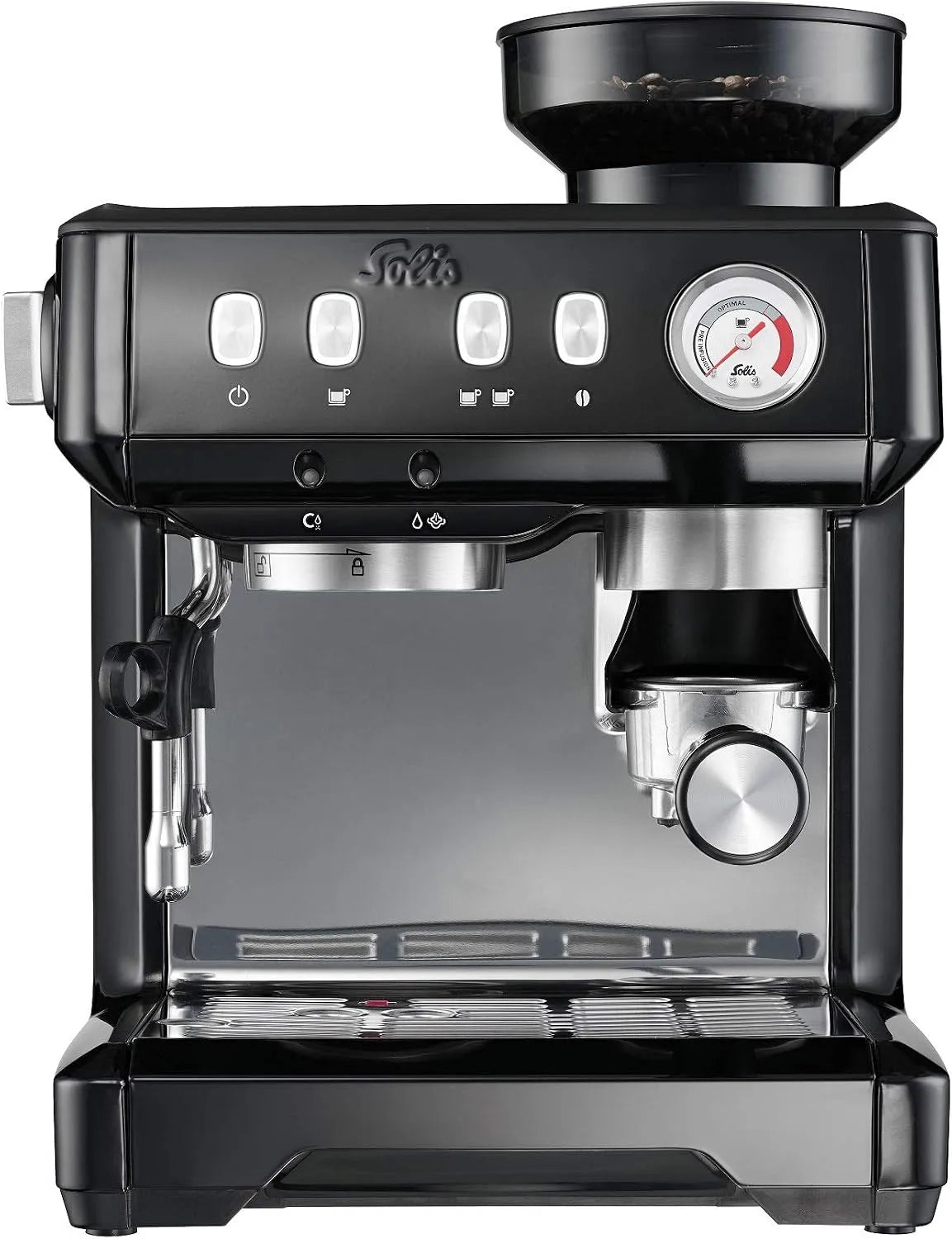 & Infuse Compact Machine à expresso avec porte-filtre 1018 Solis Grind, buse vapeur, régulateur de température, noire, porte-filtre de 51 mm