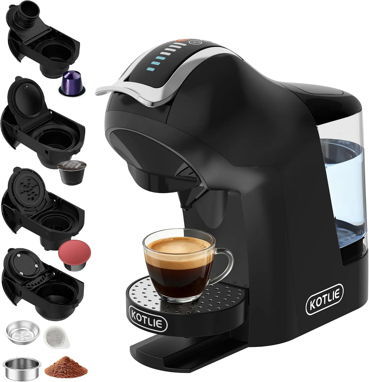 Nespresso machine à café EM-308B, à capsules expresso 5 en 1 19 bars pour, Dolce Gusto, Lavazza Mio, LOR et café moulu, ESE, finition noire