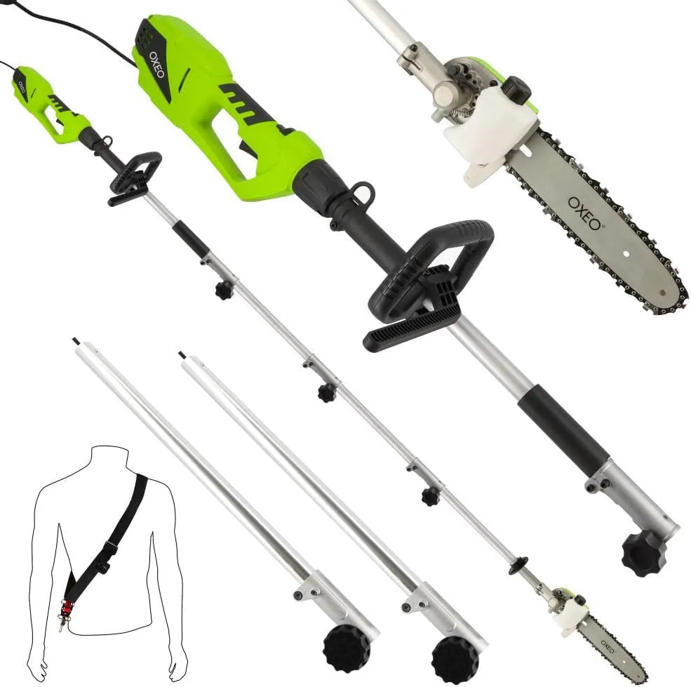 Perche électrique Elagueuse sur, 2 rallonges de 50cm, Longueur de coupe 18cm, Embout élagueuse, Longueur total 3,04m, puissance 900W