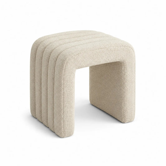 Tabouret en tissu bouclé beige 45x35x40cm