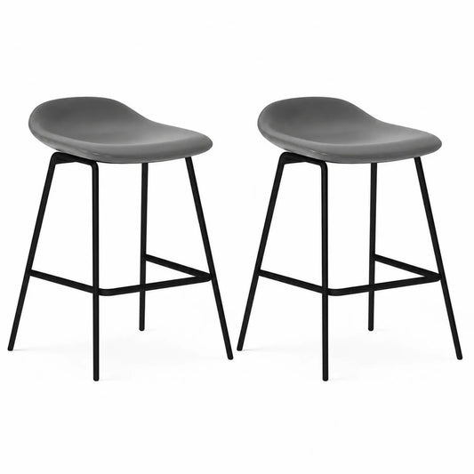 Tabourets de bar en plastique et métal Noir et Gris Lot de 2