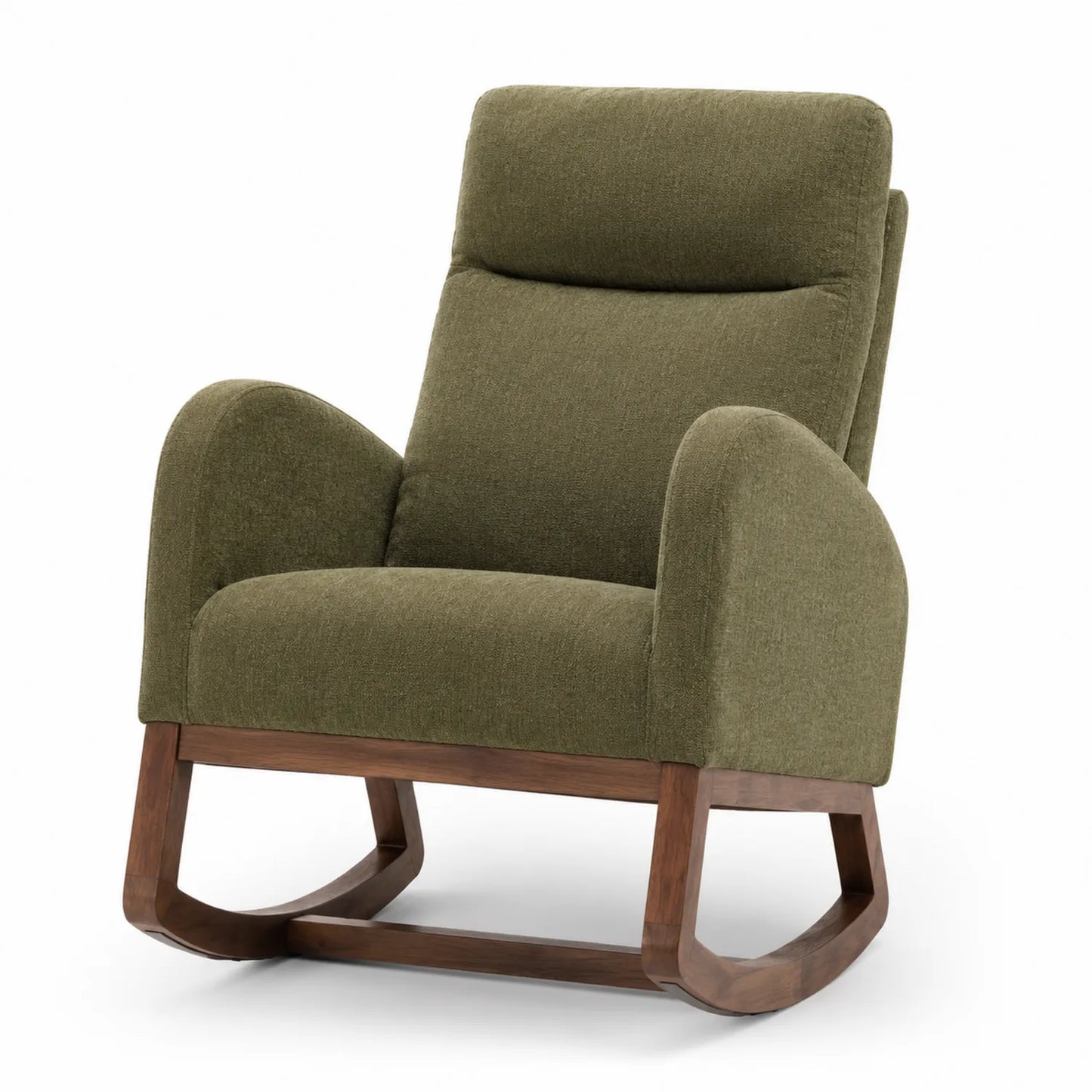 Fauteuil à bascule en bois et tissu vert