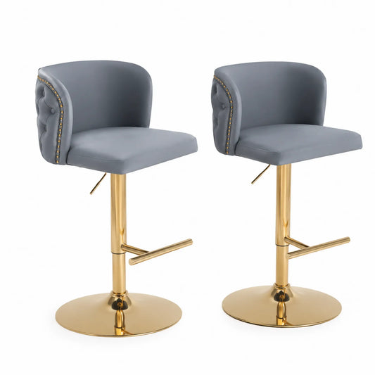 Ensemble de 2 Tabourets de Bar en Similicuir Gris et Acier Doré