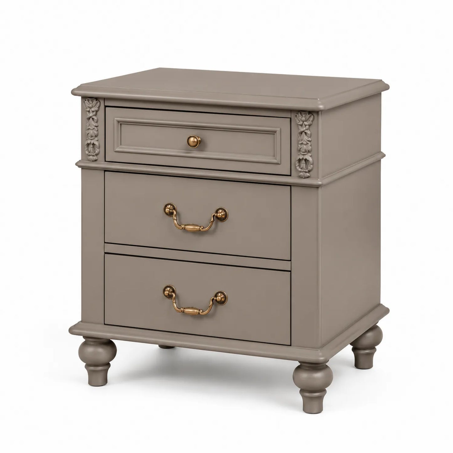 Table de chevet en bois MDF taupe avec 3 tiroirs