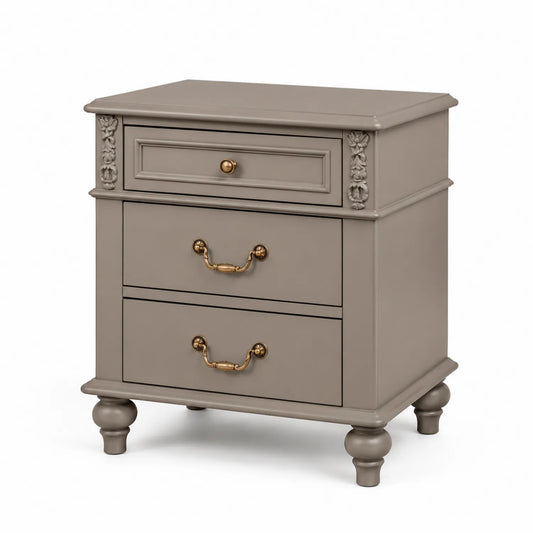 Table de chevet en bois MDF taupe avec 3 tiroirs