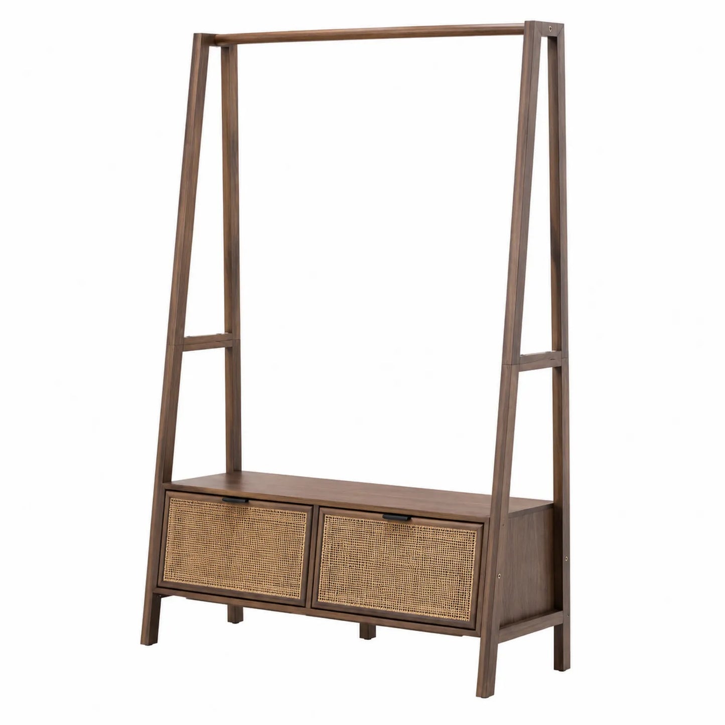 Portemanteau en bois avec Étagère et Tiroirs en Osier Marron