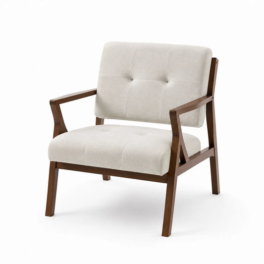 Fauteuil en bois avec tissu polyester beige