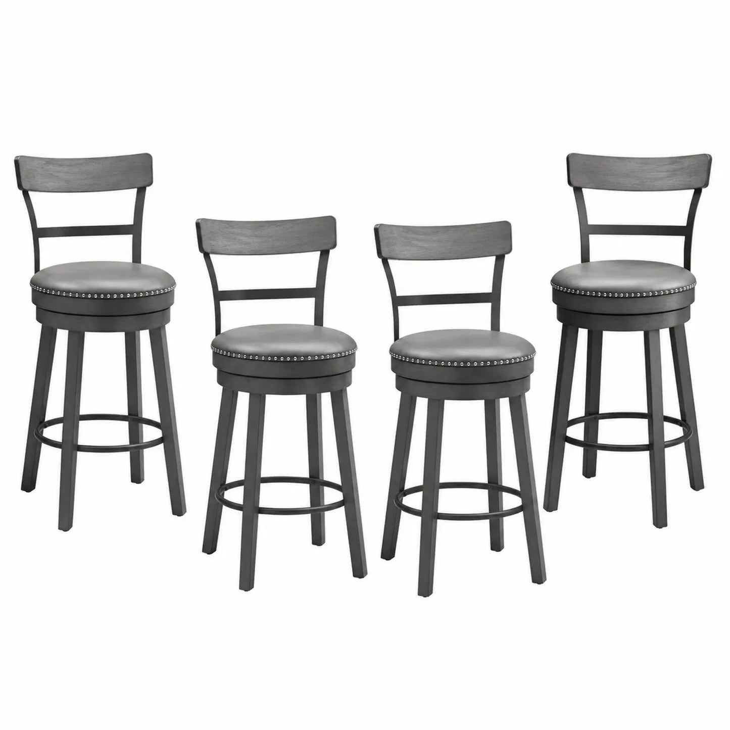 Ensemble de 4 Tabourets de Bar Bois et Métal Gris Foncé