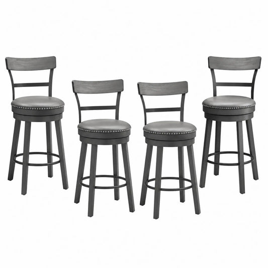 Ensemble de 4 Tabourets de Bar Bois et Métal Gris Foncé