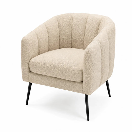 Fauteuil en tissu bouclé beige avec pieds en métal