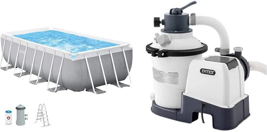 Intex kit Piscine Prism Frame rectangulaire Tubulaire 26642 SX925, 1,22m & Krystal Clear Filtre à Sable finition blanche 2000 l/h, 4,00 x