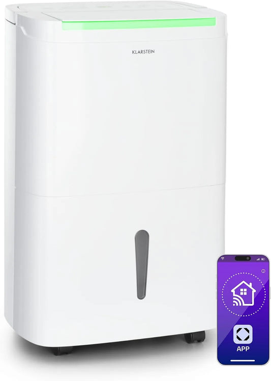 Klarstein déshumidificateur, capacité 50L, DryFy Connect, Filtre à charbon actif, Interface WiFi, Signal sonore, Réglage du niveau d'humidité