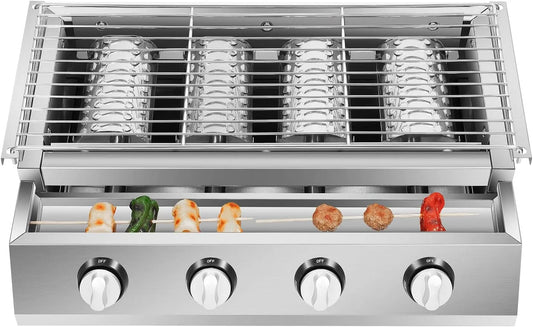 Barbecue à gaz, à 4 brûleurs en acier inoxydable pour le bureau, le plateau de table, l'extérieur