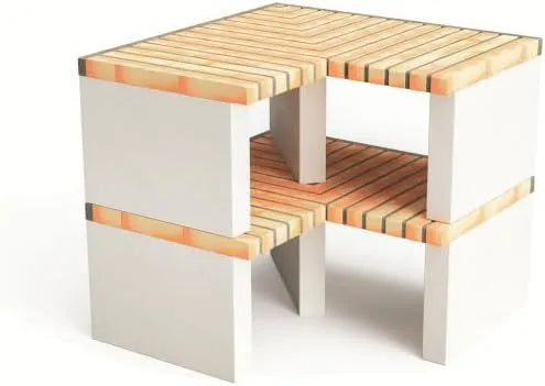 Barbecue, dimensions 95 x 95 x 95 cm, MOVELAR, Module d'angle de Nazca pour préfabriqué, Utilisation en extérieur, finition blanche