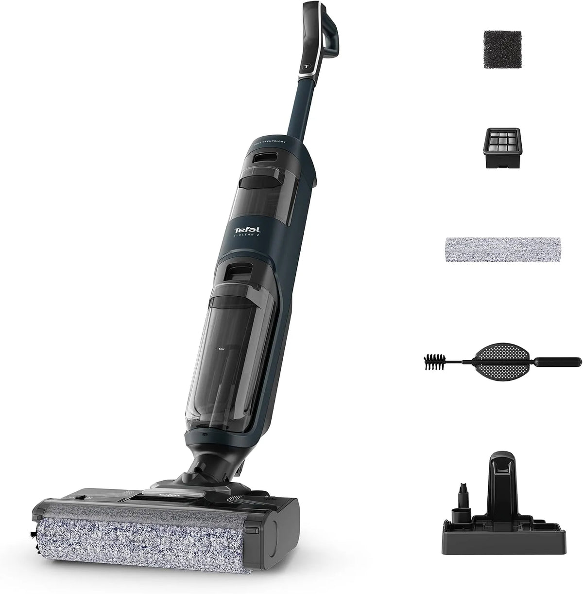 Tefal aspirateur sans fil, X-Clean 2 2 en 1, Humide et Sec, Eco et Max, Rouleau de Brosse autopropulsé, Batterie de 35 Minutes, écran LED