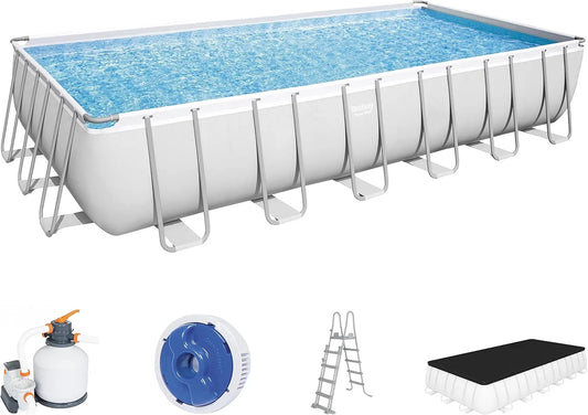 Bestway pompe 56475, dimensions 732 x 366 x 132 cm, Frame Pool Power Steel Set, à Filtre à Sable Rectangulaire + Accessoires, finition grise