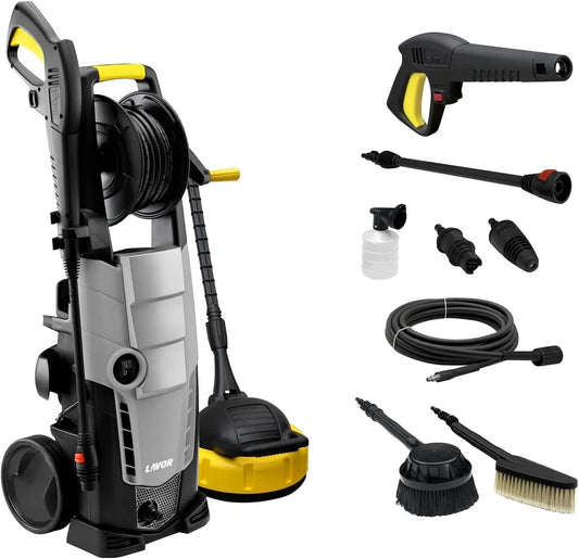 Nettoyeur haute pression Lavor, Puissance 160 bar max, Débit 510 l/h max, 160 GL avec Enrouleur, Moteur 2500W, deux Brosses et Accessoire Lave Sols