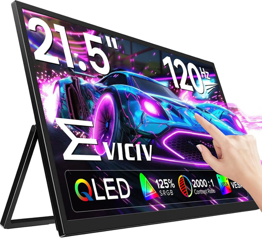 1080P P-S4/5 EVICIV QLED, Écran Tactile Portable 21,5 Pouces 120Hz avec VESA & béquille, avec USB C HDMI pour Laptop PC Xbo