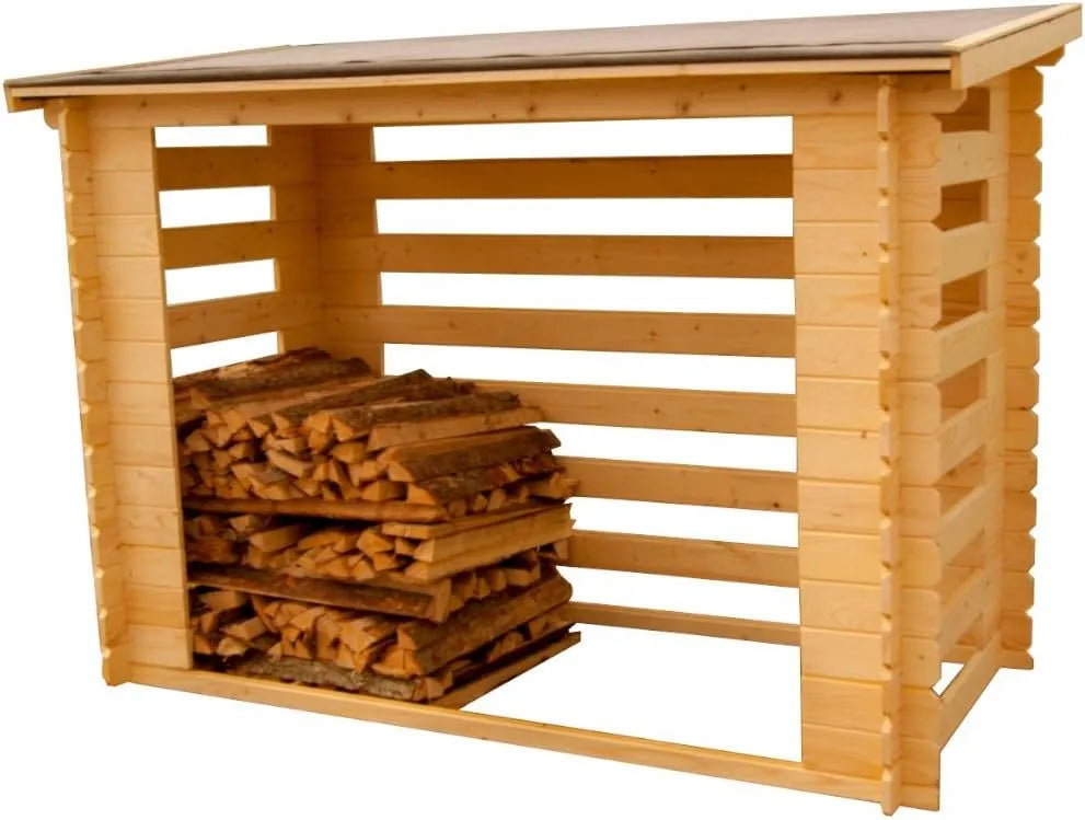 4 Stères Abri Range-Bûches, Fermé et Esthétique avec Structure Madriers Grand Volume de Bois