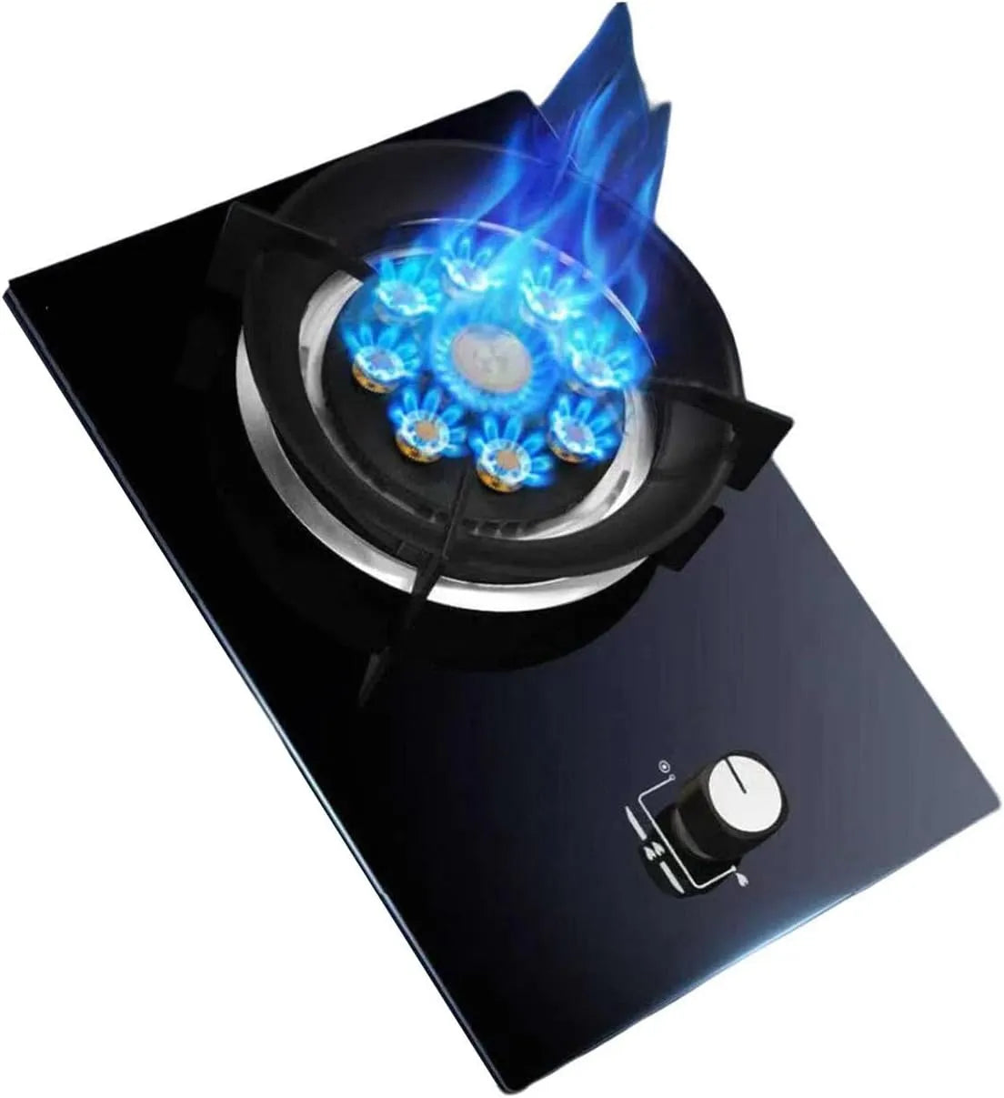 Cuisinière à gaz, 1 Brûleur, De Comptoir Cuisine Feu Élevé 9 Cavités 5,2 KW, Support Casseroles En Fonte Verre Trempé, NG