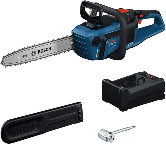 Bosch tronçonneuse 18V-40, moteur sans charbon, avec clé, couvre-chaîne, batterie et chargeur, modèle tension