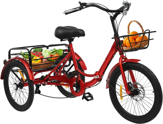 20 pouces Tricycle pliable, 7 niveaux de vitesse, 7 niveaux de vitesse, 3 roues avec serrure, pour adultes d'une taille de 1,55 à 1,75 mètres