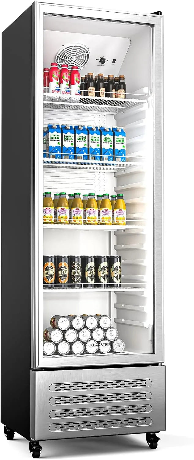 Klarstein réfrigérateur, 4 Étagères, GrandCooler 306 L à Boissons, Thermostat 0°C à 10°C, Porte aluminium, Roues Pivotantes, Bleu