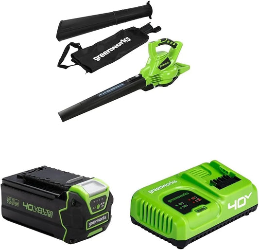 Greenworks aspirateur GD40BVK2X, 9,63 m³/Min, tension 40V Souffleur sans Fil de Feuilles à Batterie avec Moteur sans Balais, 280 km/h