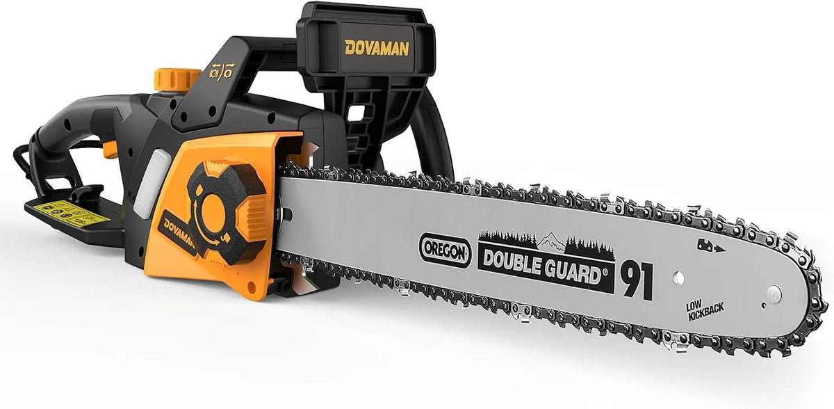 Tronçonneuse 15m/s DCS01A DOVAMAN, 40cm Guide et Chaîne Oregon, 2 Chaînes, Tensionnement Sans Outil en un Pas, Frein Mécanique, Électrique 2400W