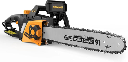 Tronçonneuse 15m/s DCS01A DOVAMAN, 40cm Guide et Chaîne Oregon, 2 Chaînes, Tensionnement Sans Outil en un Pas, Frein Mécanique, Électrique 2400W