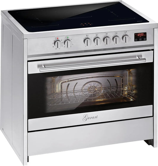 Cuisinière, 90 cm GCH E 913 X, 2 zones Flex, à induction autonome en acier inoxydable, Programmateur, Four XXL 121 L, 5 zones à induction