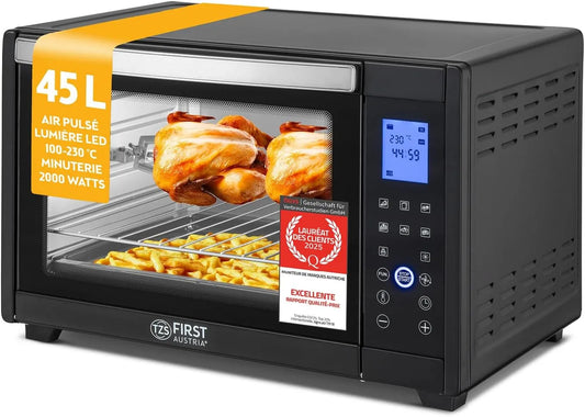 Four, à pizza température jusqu'à 230°C et 8 modes, Mini 45L 2000W Affichage digital, minuterie intégrée de 180 min, 4 hauteurs d'insertion, plaque
