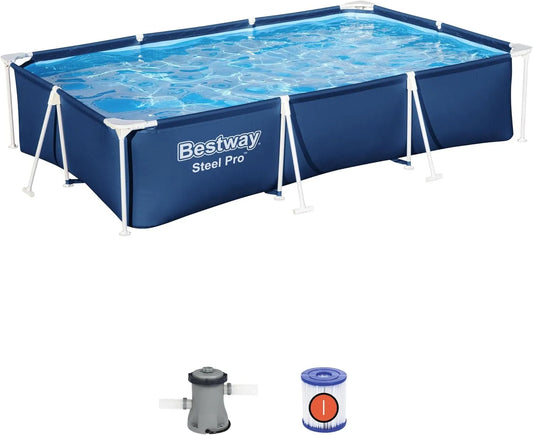 Bestway, Bleu, Steel Pro Set Piscine Extérieure Rectangulaire 3,00 m X 2,01 m X 66 cm
