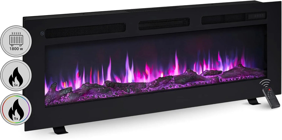 Cheminée électrique BALDERIA, Foyer électrique Mural avec Effet de Flammes 3D, Cheminée encastrable télécommande incluse, minuteur & Thermostat