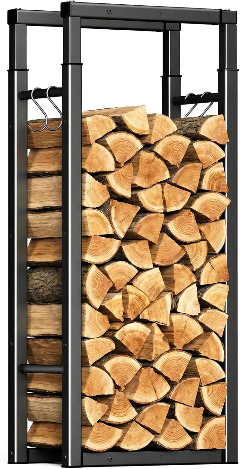 Bûches Télescopique Étagère à Bois de cheminée Ajustable vounot Porte, avec 4 Crochets Stockage à Bois de Chauffage pour Intérieur et Extérieur