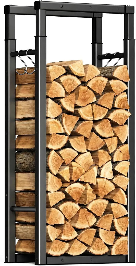 Bûches Télescopique Étagère à Bois de cheminée Ajustable vounot Porte, avec 4 Crochets Stockage à Bois de Chauffage pour Intérieur et Extérieur