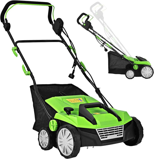 Aérateur Électrique jusqu'à ² avec Bac de Ramassage modèle RELAX4LIFE 45L-1800W Scarificateur, Profondeur&Hauteur Réglable, Vert