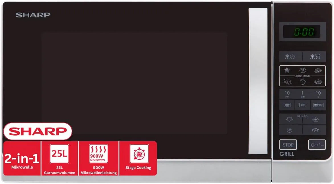 Sharp four à micro-ondes R-742INW, finition argentée, Gril 25 litres