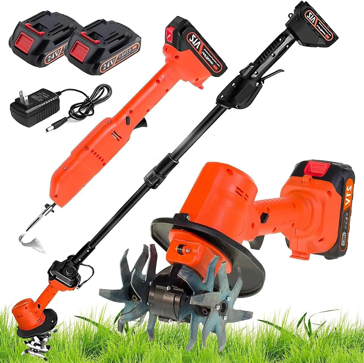 Motobineuse, ÉLectrique sans Fil, Cultivateur pour Potager, Culture du Sol, avec Batterie & Rallonges de 1,3 M, Mini-BêChe ÉLectrique, Yard