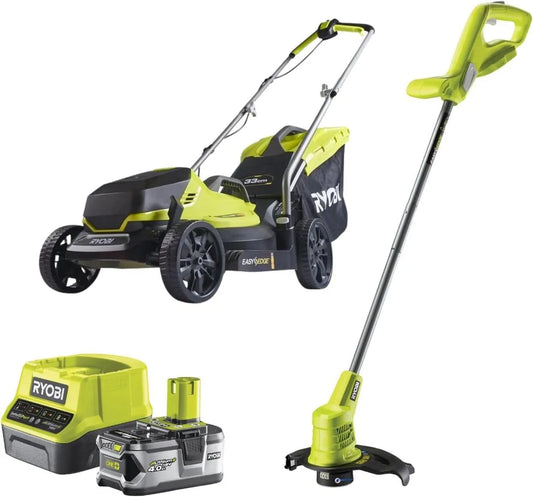 Ryobi tondeuse à gazon, 1 x 4,0 Ah, sans fil ONE+ 18 V et kit de