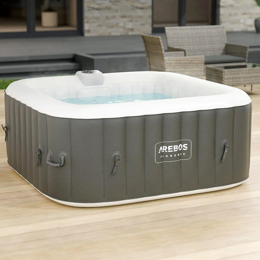 Gonflable Arebos Spa, 4 Personnes, dimensions 154x154cm, 100 Jets de Massage, capacité 600 litres, pour l'intérieur et l'extérieur