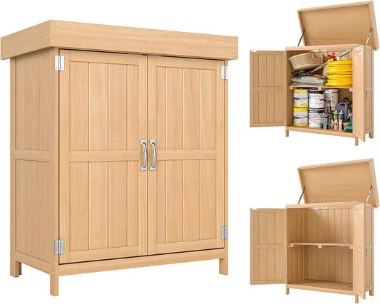 Armoire de jardin Outsunny 88H, sur Pied Double Porte étagère et Toit bitumé relevable dim. 74L x 43l x cm Bois Massif de Sapin