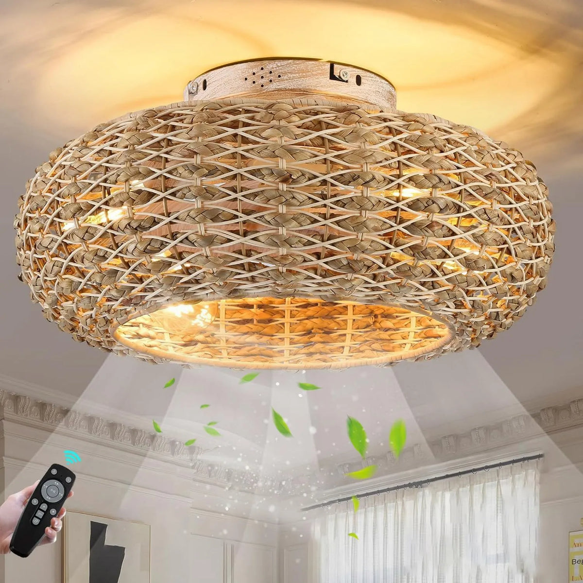Ventilateur E27, Ventilateurs Plafond, Avec lampe silencieux Rétro Fan Plafonnier télécommande incluse et APP Lustre cage en