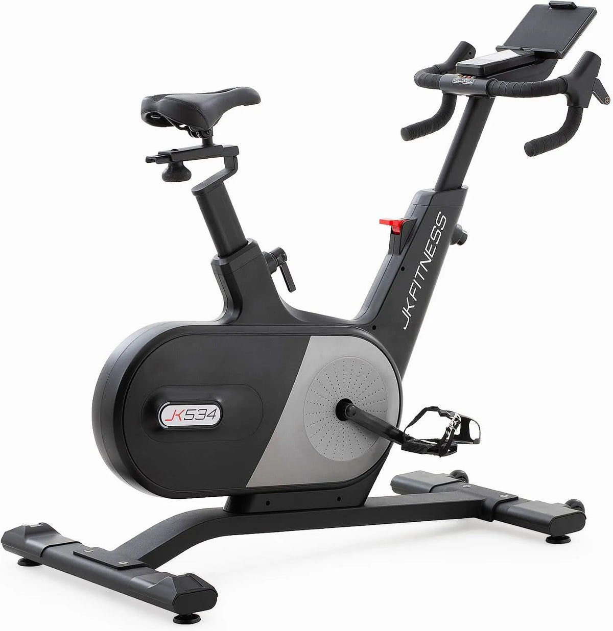 Vélo JK 534, Volant 20 Kg, 24 niveaux de résistance, JK FITNESS Spin Bike Electro-Magnétique, d'intérieur professionnel, Frein motorisé, Design
